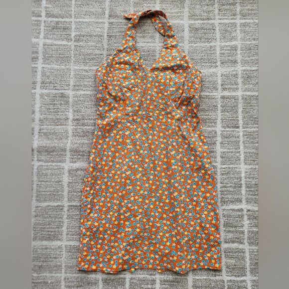 Ralph Lauren Floral Print Halter Dress Size 4 Hacienda Mandarin Cotton & Lycra - Picture 1 of 16